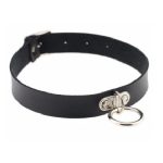 Leather Choker Black with Silver Ring