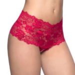 Lace Crotchless Boyshort S/M Red