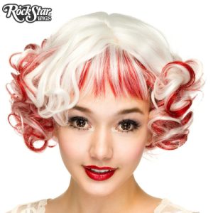 RockStar Wig Curly Bob Red & White Blend