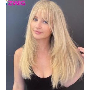 Yellow Blonde Wig with Bangs Long Straig